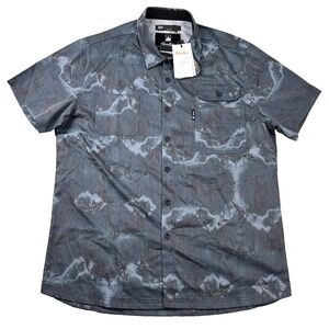 Flomotion Shirt Mens L Performance Bamboo Button Sharks Fish Print Outdoor Ocean